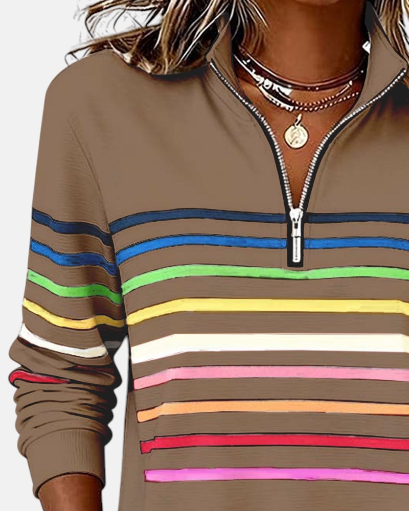Striped zip sweatshirt for women in six colors