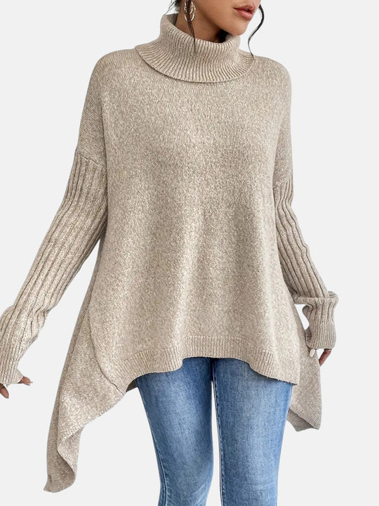 Longline roll neck sweater for women in five colors