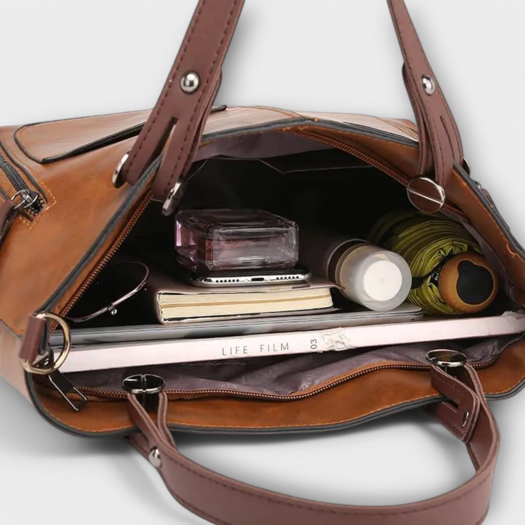 Elegant everyday bag in brown, black and gray for women