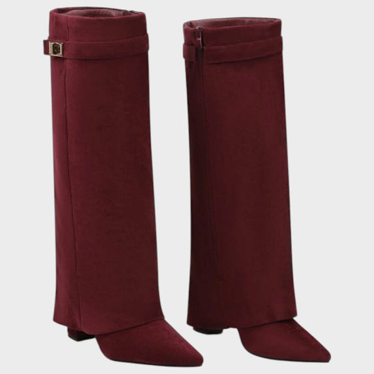 Sylvie | Fold Over Pointed Wedge Boots