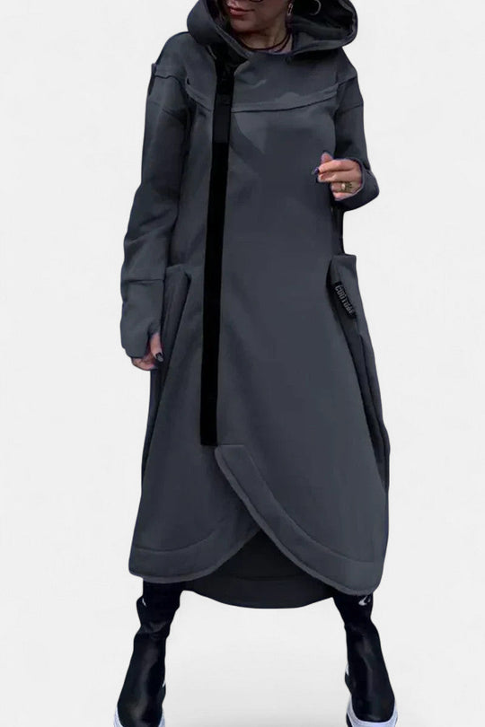 Long hooded zip jacket in six colors for women