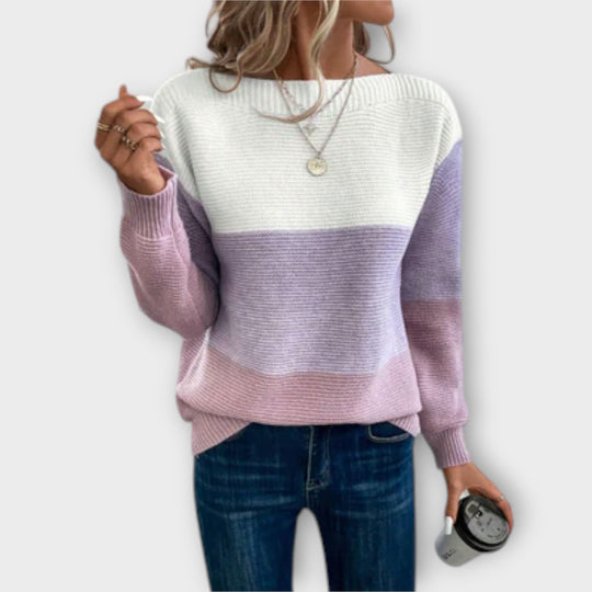 Earthy sweater in green, brown and purple for women
