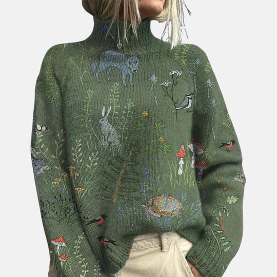 Roll neck sweater for women in green and blue