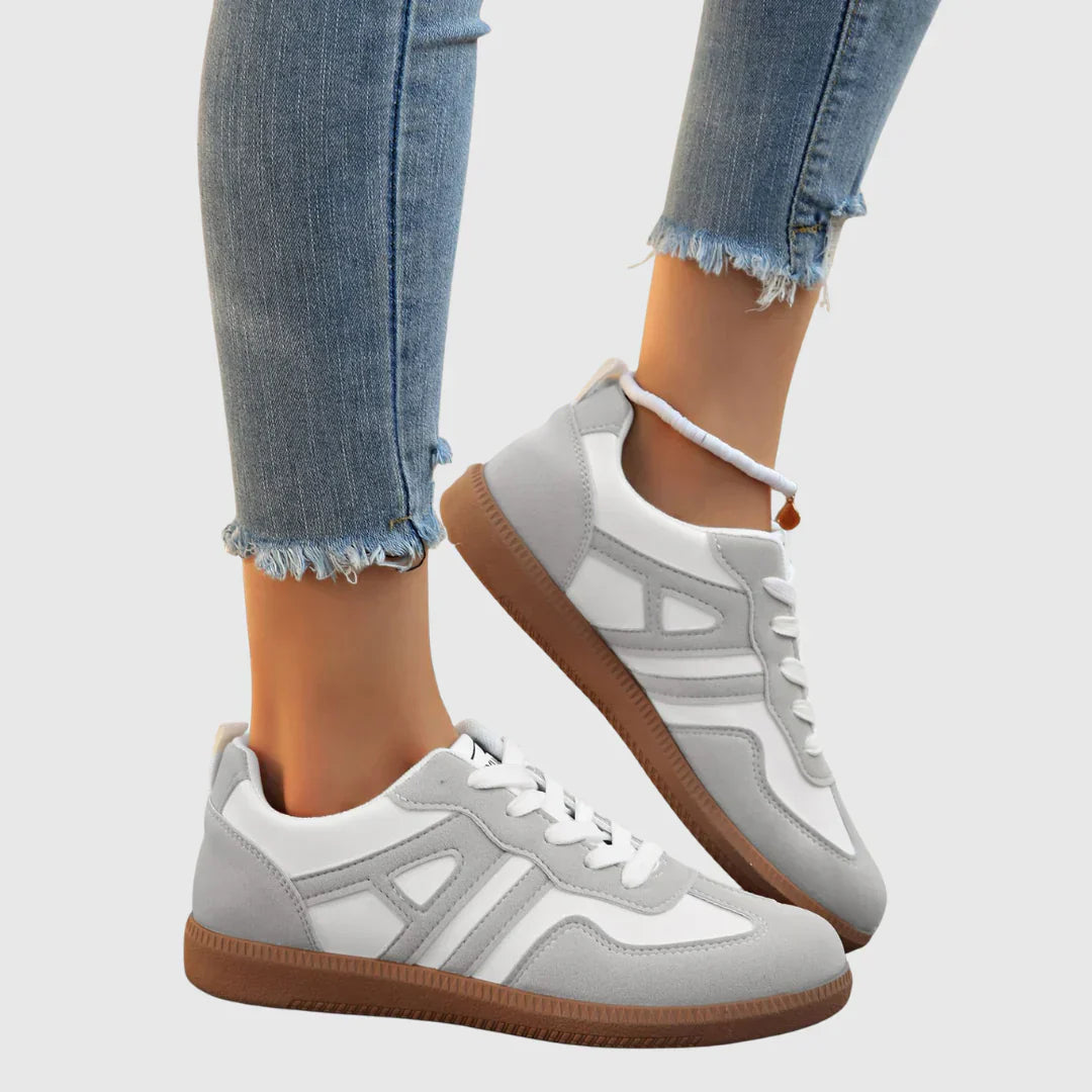 Two-tone comfort sneakers in khaki, white and gray for women