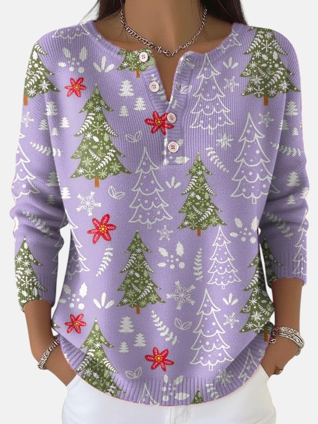Button-front sweater in five festive colors for women