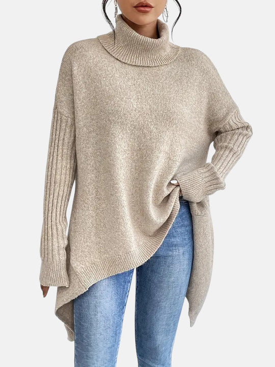 Longline roll neck sweater for women in five colors