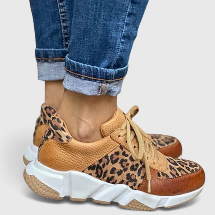 Leopard print shoes in brown, white and khaki for women