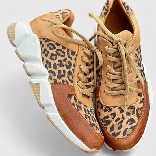 Leopard print shoes in brown, white and khaki for women