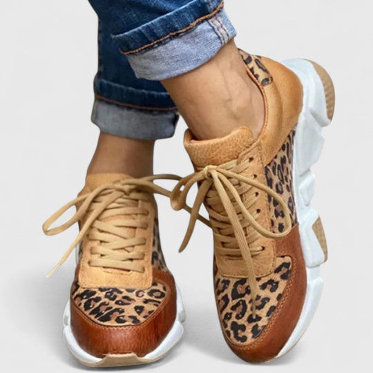 Leopard print shoes in brown, white and khaki for women