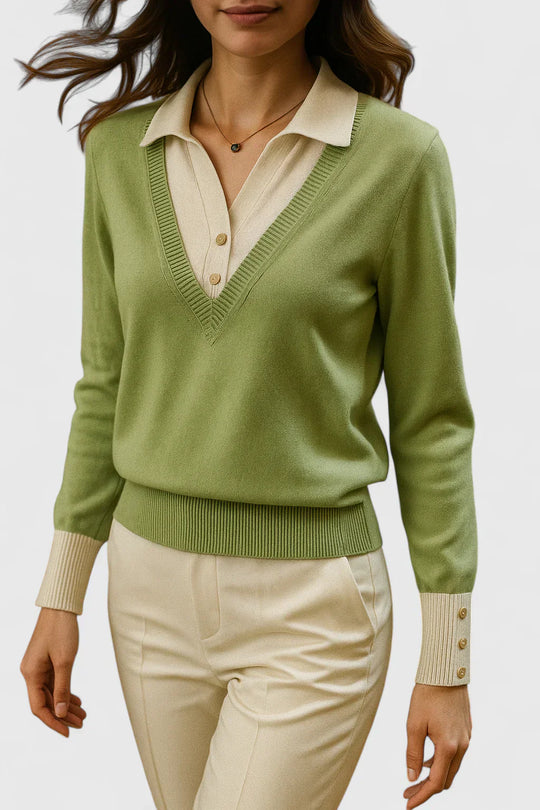 Relaxed sweater in brown, red, lime, beige and black for women