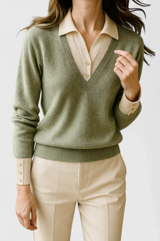 Relaxed sweater in brown, red, lime, beige and black for women