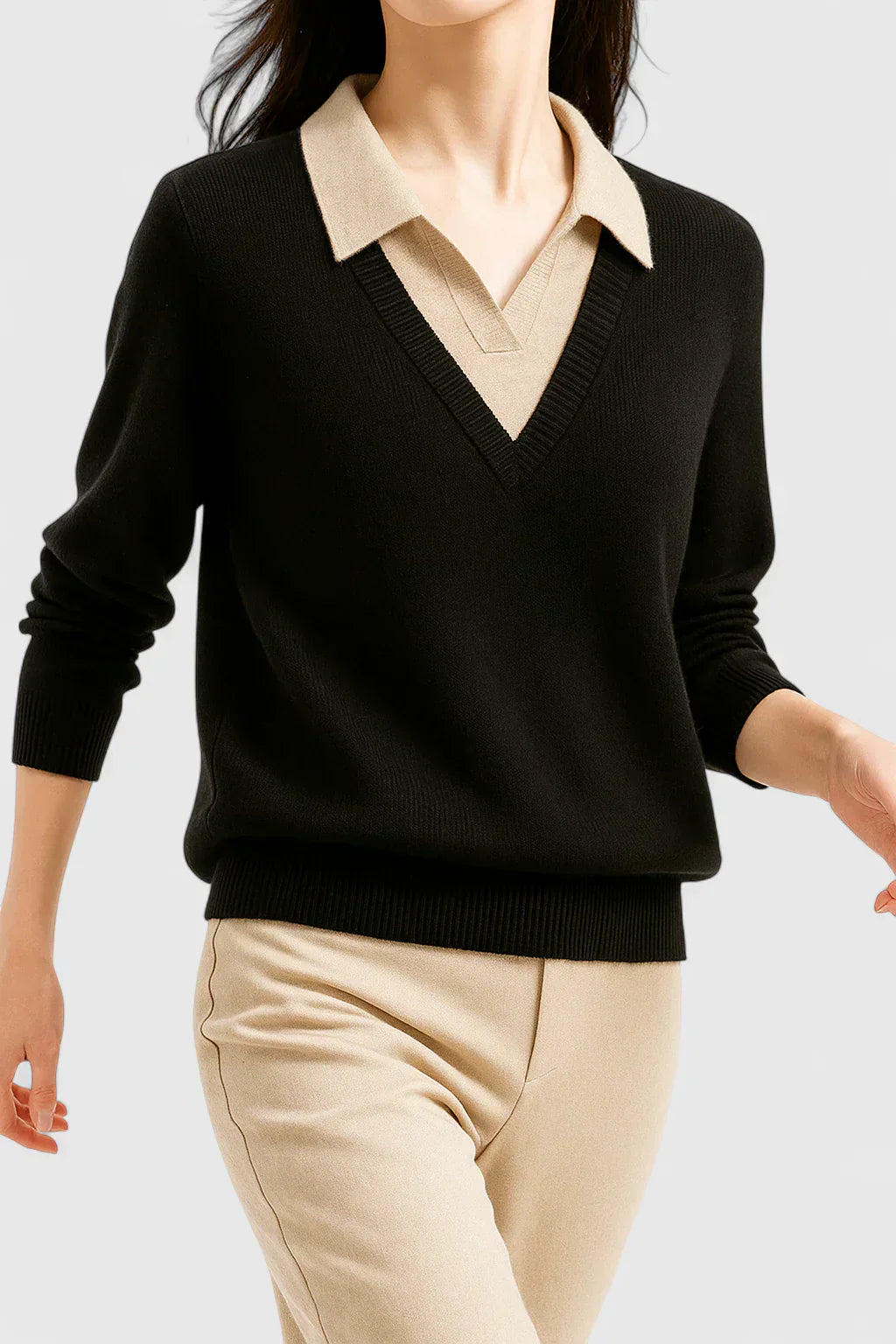 Relaxed sweater in brown, red, lime, beige and black for women