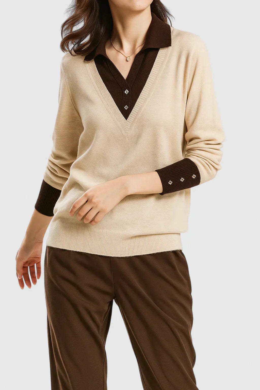 Relaxed sweater in brown, red, lime, beige and black for women