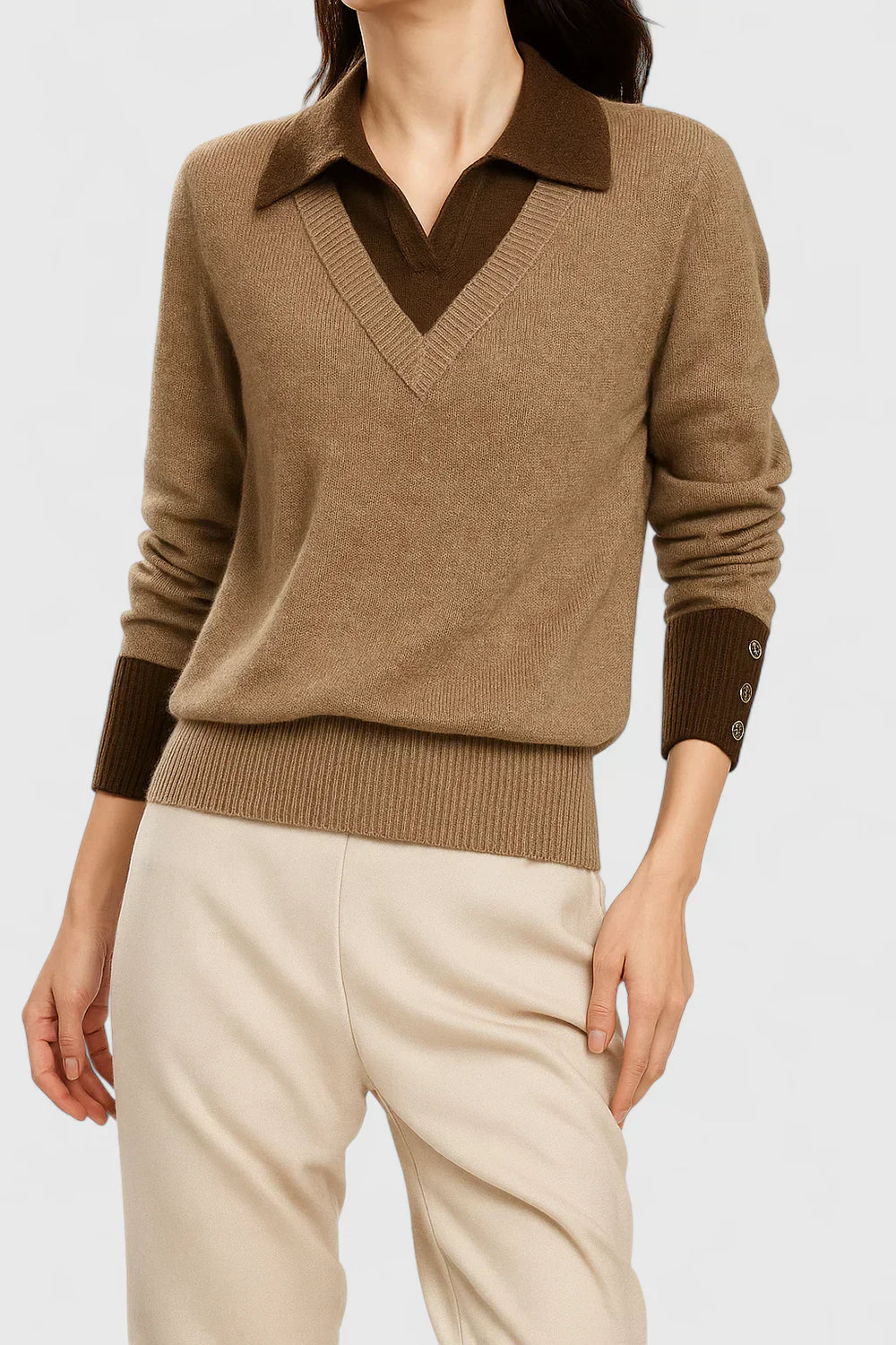 Relaxed sweater in brown, red, lime, beige and black for women