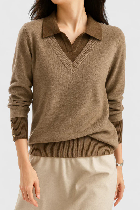 Relaxed sweater in brown, red, lime, beige and black for women
