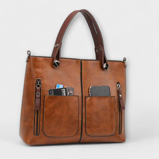 Elegant everyday bag in brown, black and gray for women