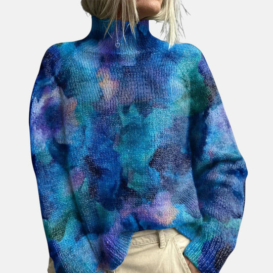 Roll neck sweater for women in green and blue