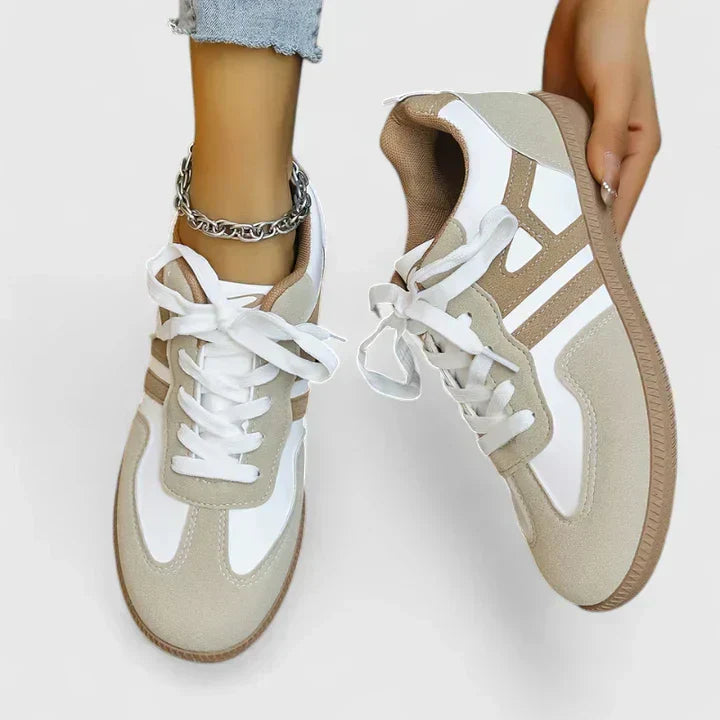 Two-tone comfort sneakers in khaki, white and gray for women