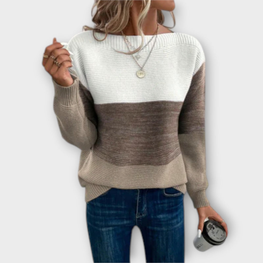 Earthy sweater in green, brown and purple for women