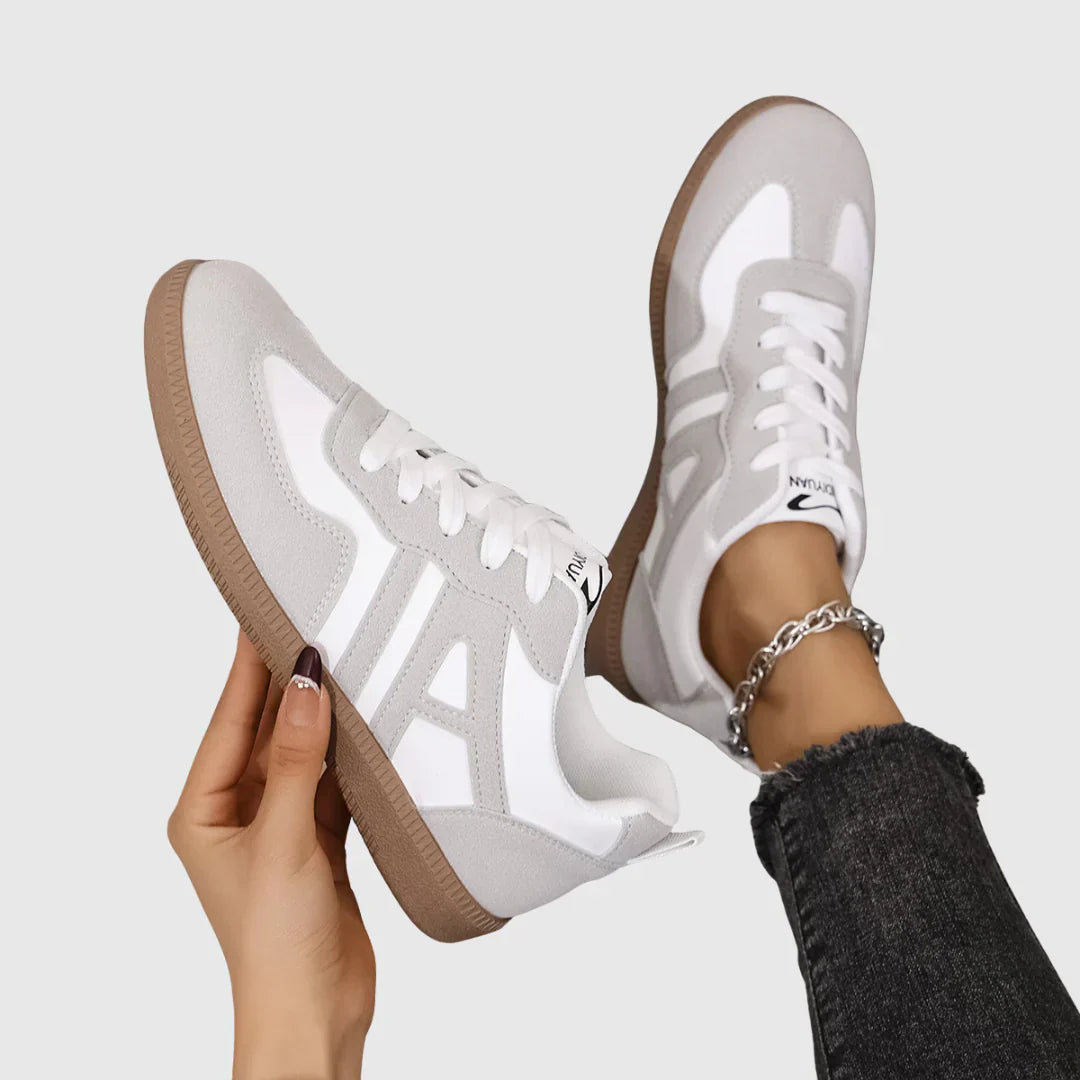 Two-tone comfort sneakers in khaki, white and gray for women