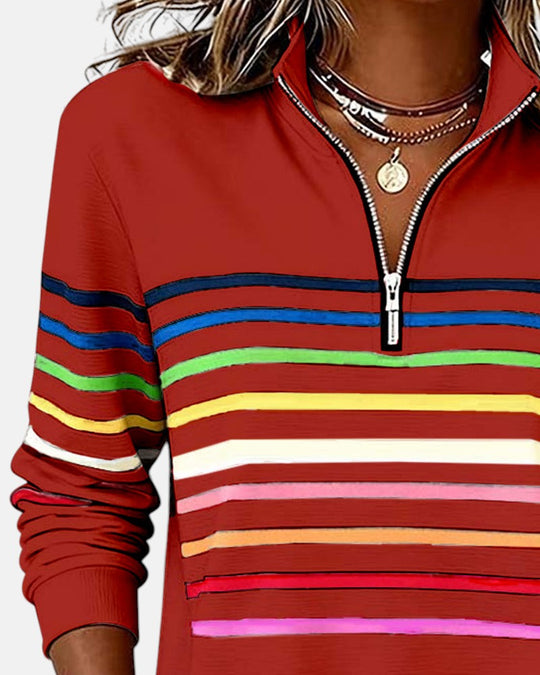 Striped zip sweatshirt for women in six colors
