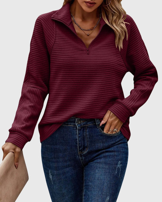 Zip-front sweater in six colors for women