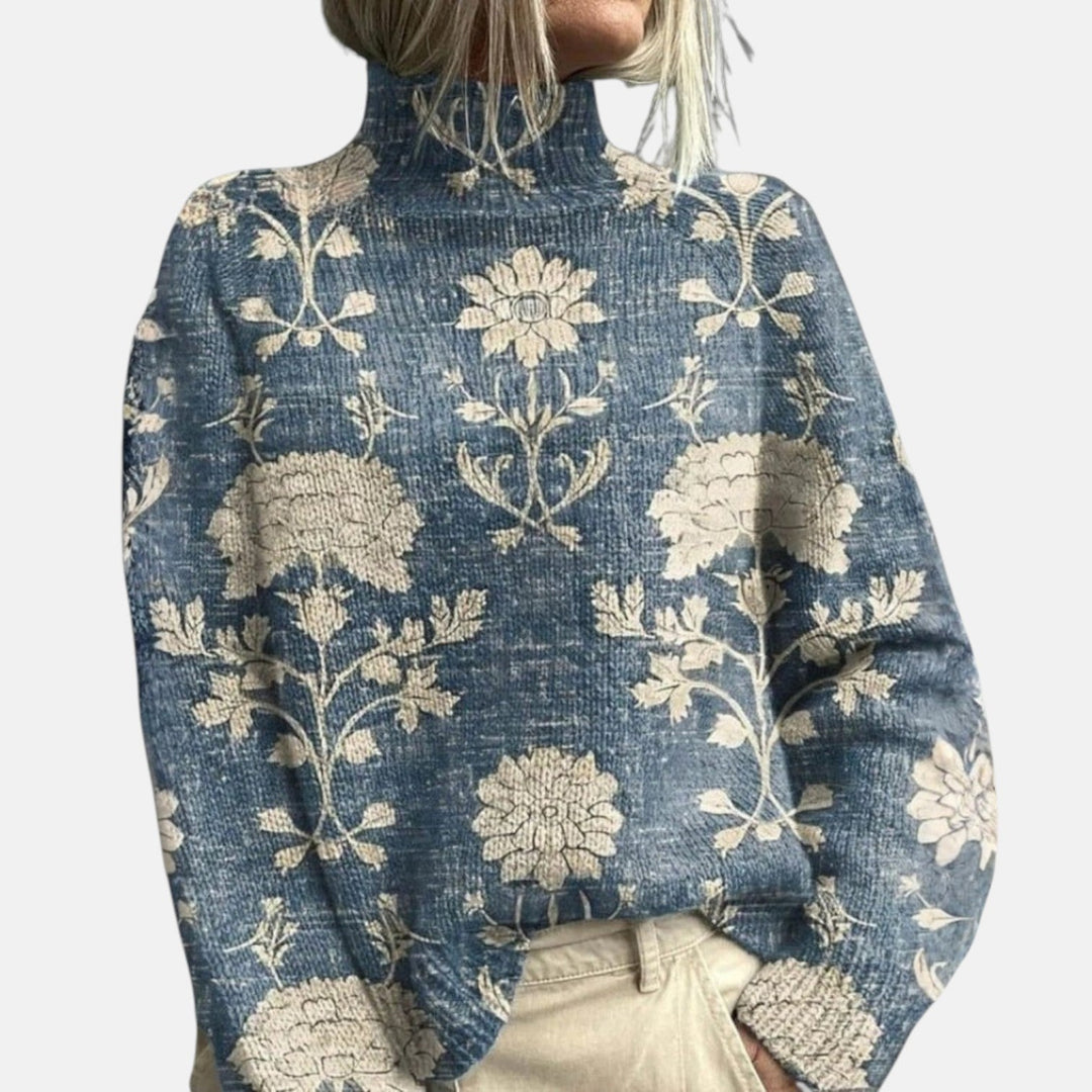 Roll neck sweater for women in green and blue
