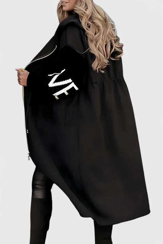 Elegant hooded coat in white, black and brown for women