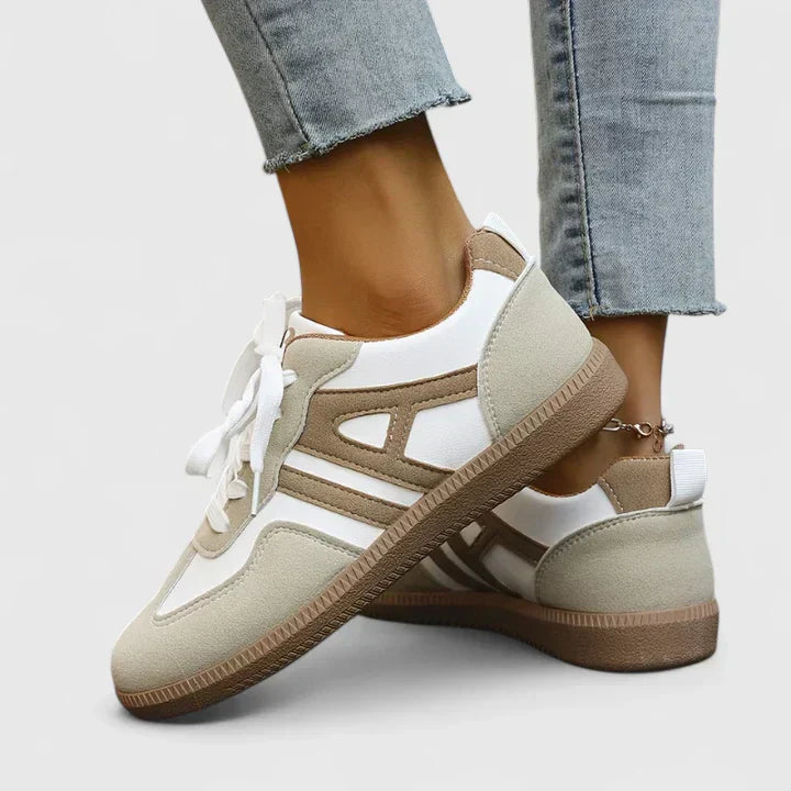 Comfort sneakers in khaki and white for women