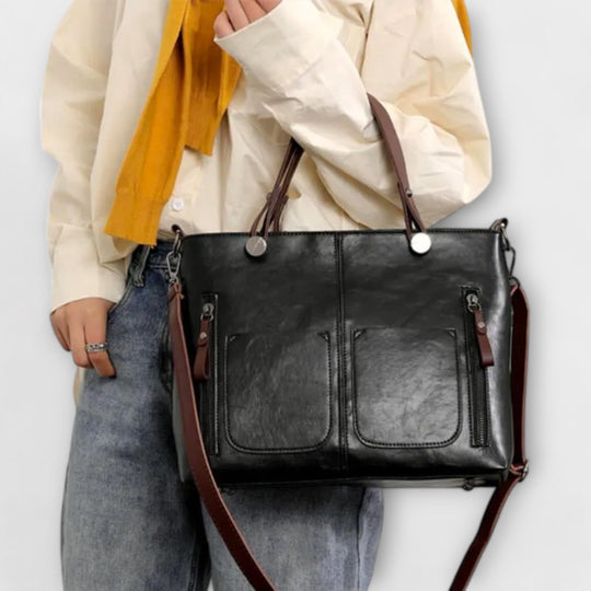 Elegant everyday bag in brown, black and gray for women