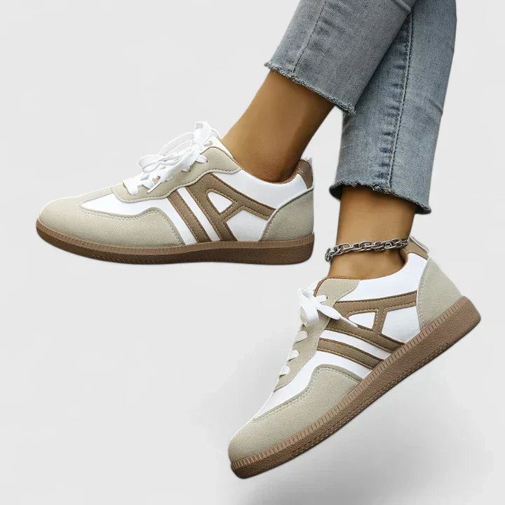 Two-tone comfort sneakers in khaki, white and gray for women