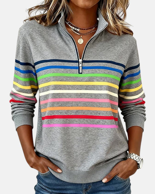 Striped zip sweatshirt for women in six colors