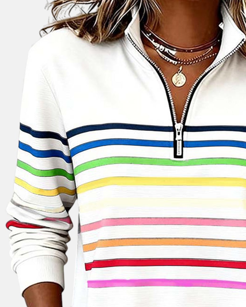 Striped zip sweatshirt for women in six colors