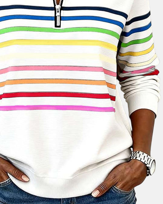 Striped zip sweatshirt for women in six colors