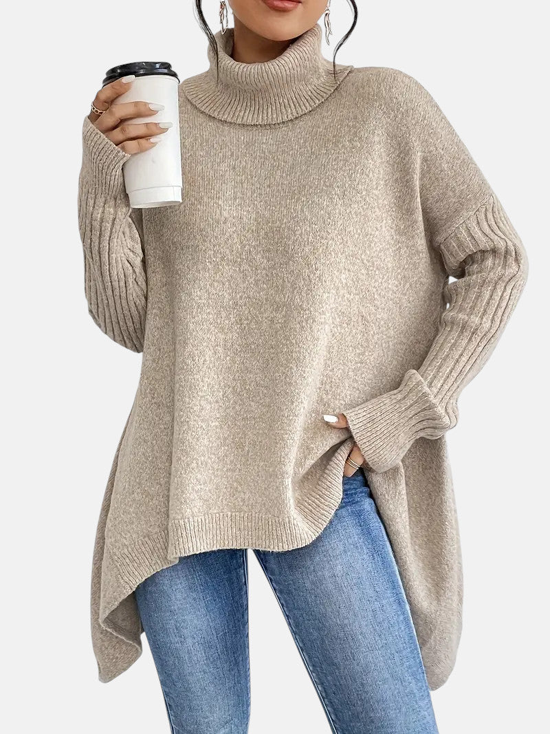 Longline roll neck sweater for women in five colors