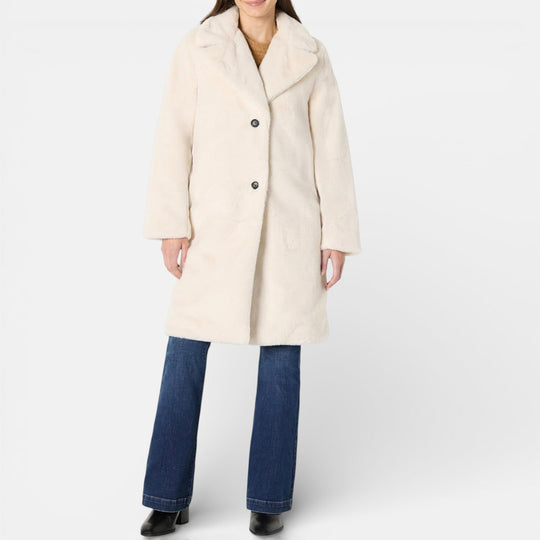 Relaxed faux fur coat in beige, black and dark brown for women