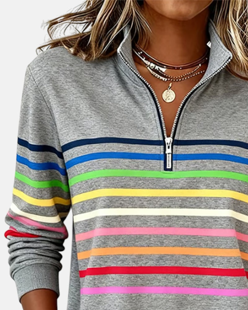Striped zip sweatshirt for women in six colors