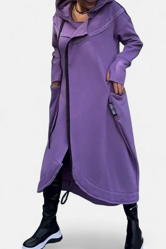 Long hooded zip jacket in six colors for women