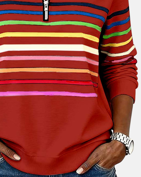Striped zip sweatshirt for women in six colors