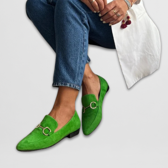 Comfort loafers in purple and green tones for women