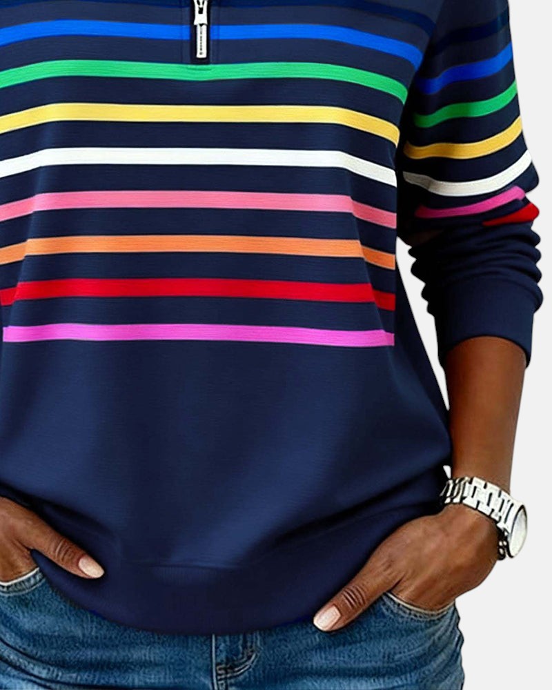 Striped zip sweatshirt for women in six colors