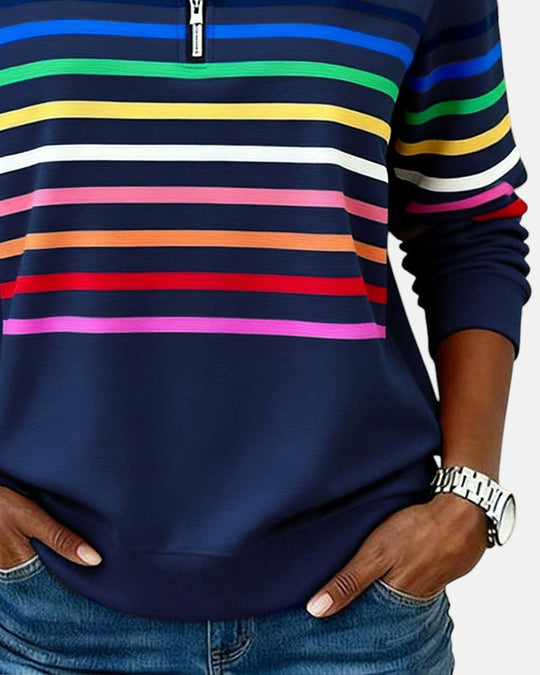 Striped zip sweatshirt for women in six colors