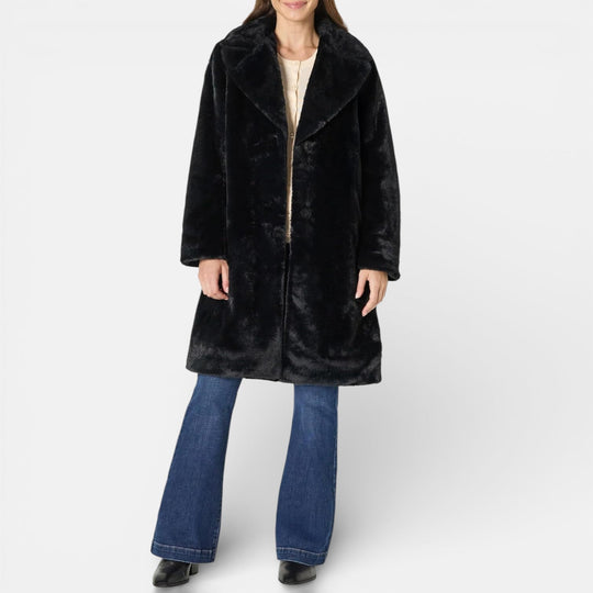 Relaxed faux fur coat in beige, black and dark brown for women