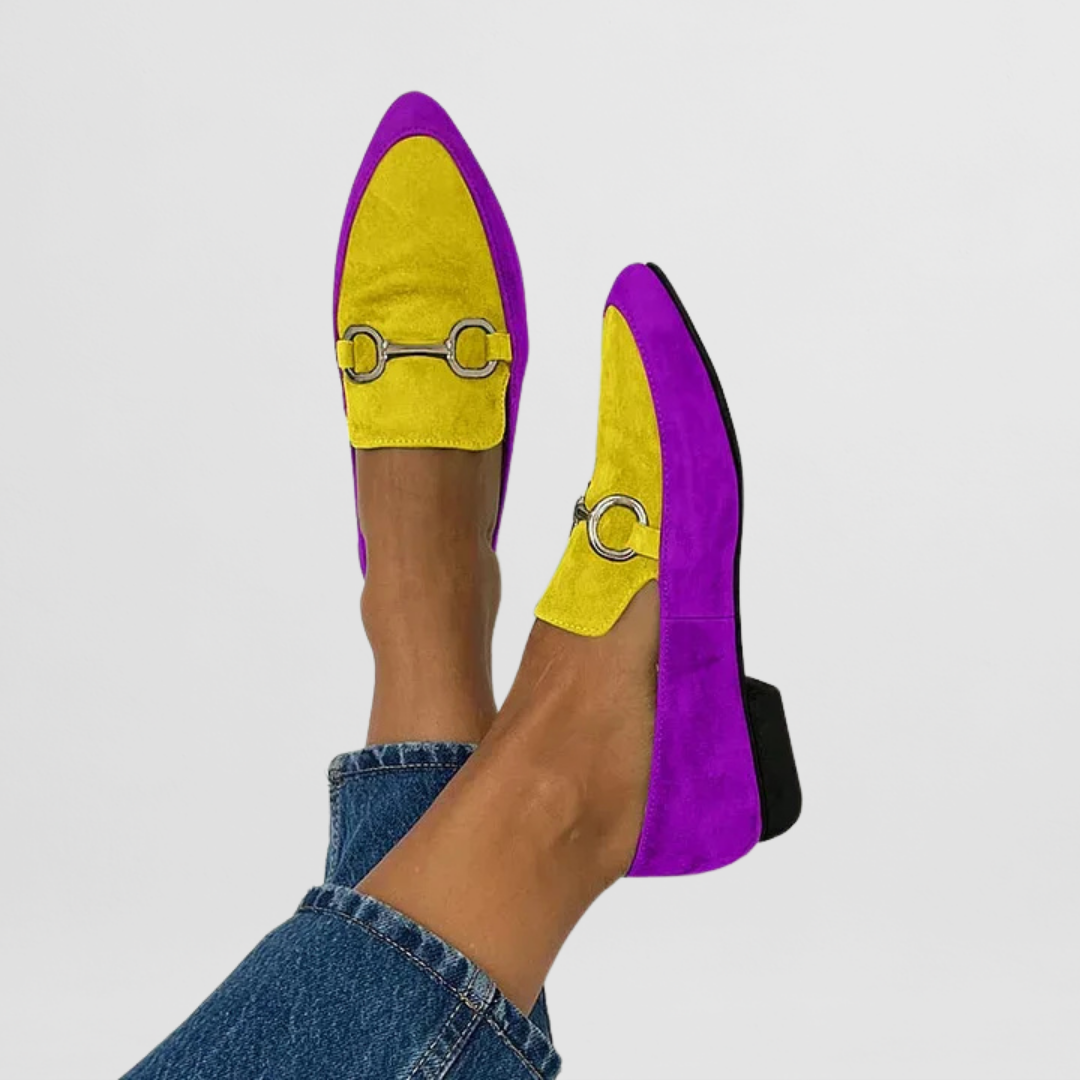 Comfort loafers in purple and green tones for women