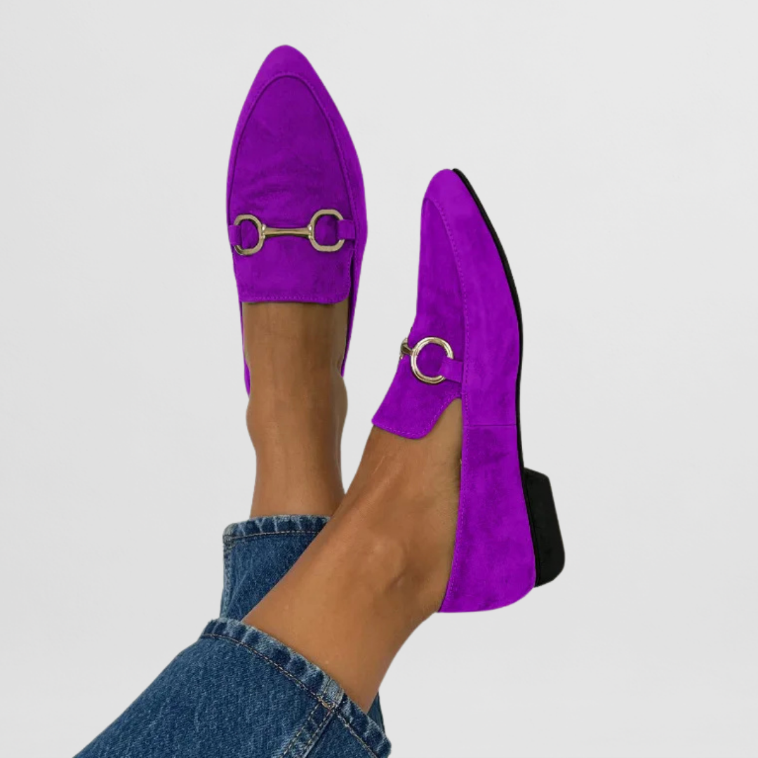 Comfort loafers in purple and green tones for women