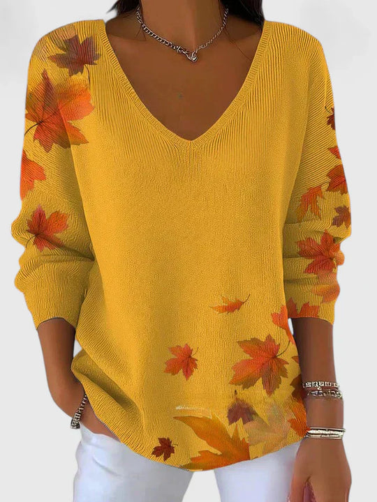 V-neck sweater in white, green and yellow for women