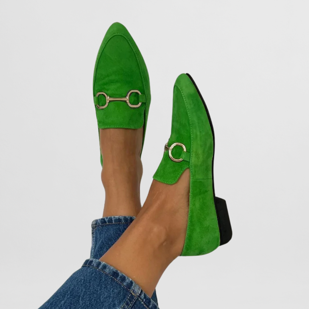 Comfort loafers in purple and green tones for women