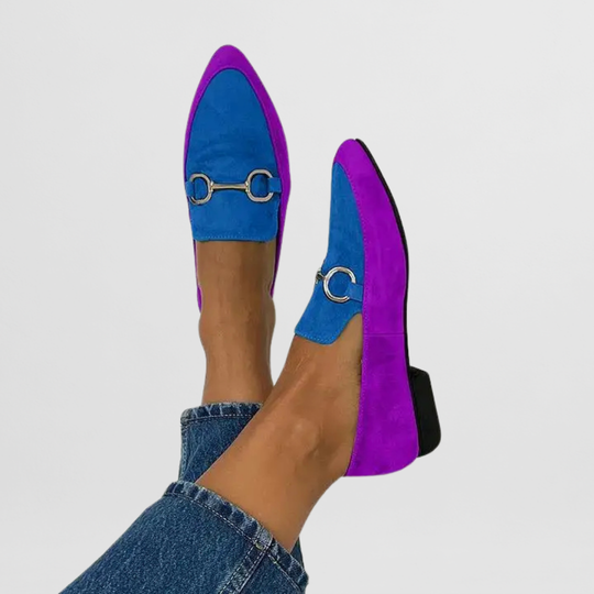 Comfort loafers in purple and green tones for women