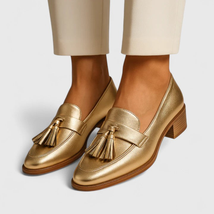 Gold comfort loafers for women
