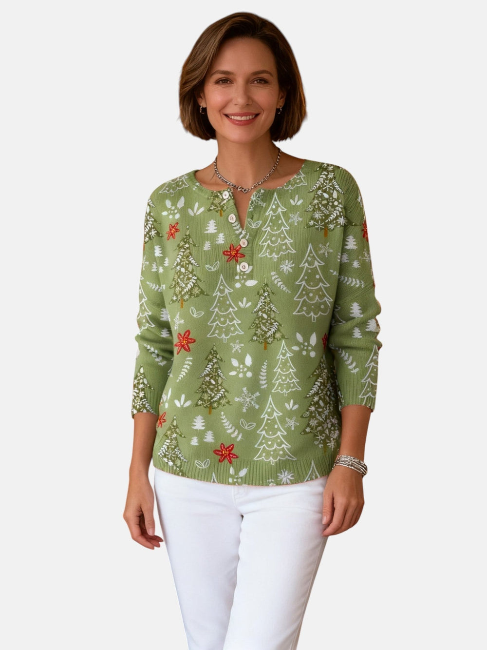 Button-front sweater in five festive colors for women